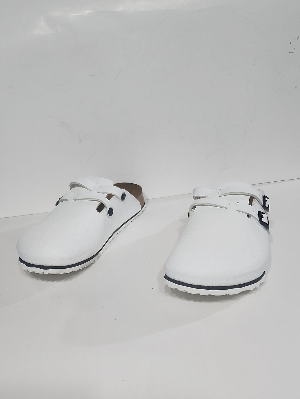 Birki's Camden White Double Buckle Strap Slip On Clogs Womens 11
